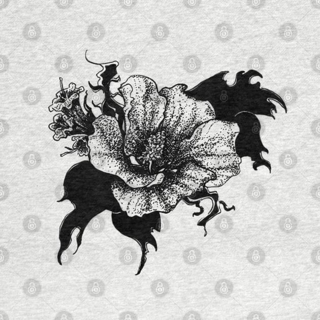 Blackout, ink marker black and white flower illustration by IrenesGoodies